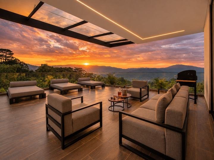 Abrir foto 3: Terraza con techo de vidrio, salas y BBQ en la Night Lounge Villa